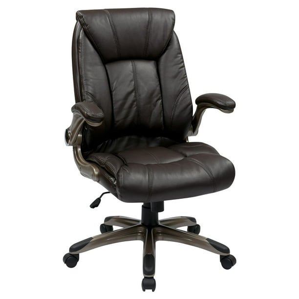 Office Star Mid Back Bonded Leather Executives Chair with Padded Flip Arms and Cocoa Coated Accents Espresso Office Star Mid Back Bonded Leather Executives Chair with Padded Flip Arms and Cocoa Coated Accents Espresso